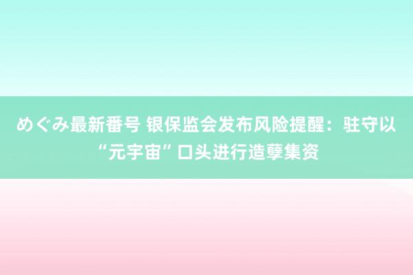 めぐみ最新番号 银保监会发布风险提醒：驻守以“元宇宙”口头进行造孽集资