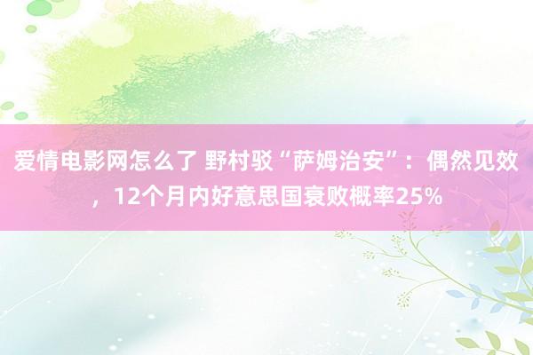 爱情电影网怎么了 野村驳“萨姆治安”：偶然见效，12个月内好意思国衰败概率25%